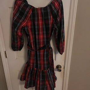 Draper James Bow Back Dress Plaid red black blue